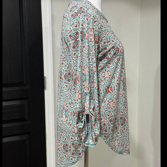 Cato Terracotta and Teal Mandala Medallion Print Top Blouse Shirt Size Large - Picture 2 of 3